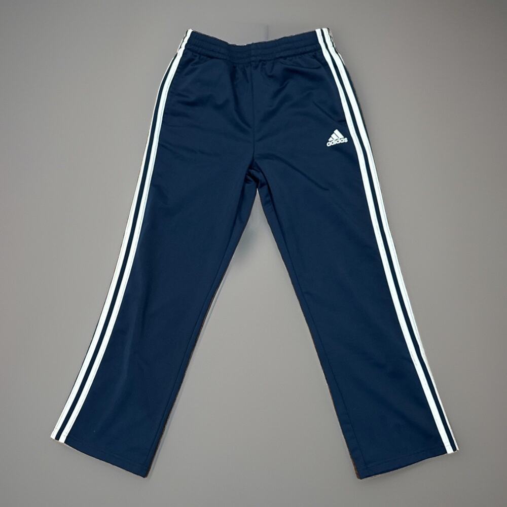 Adidas Boys Track Pants Youth Medium Plus (Husky) 10/12 Blue 3 Stripe Joggers